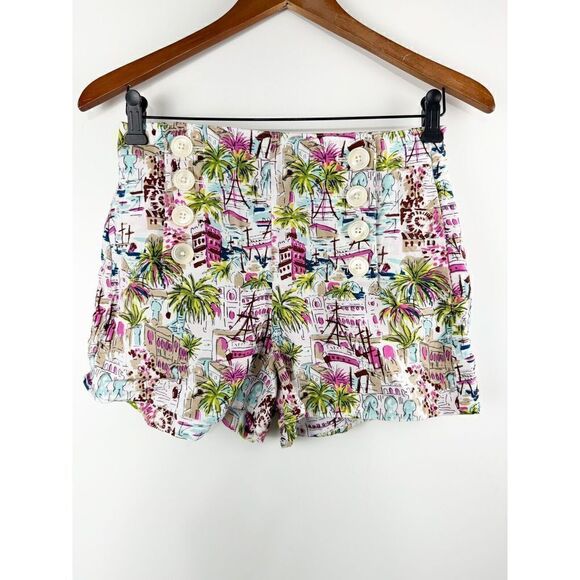 J.Crew Harbor Print Linen Lyocell High Waist Sailor Shorts Women's Size 2 - Picture 1 of 6